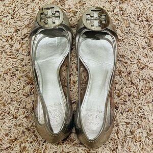 Tory Burch clear PVC silver flats size 6